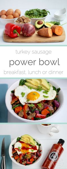 Savory sweet potato, turkey sausage, & egg bowl (30 minute meal series