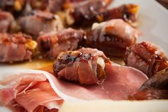 Serrano Ham Wrapped Dates with Sweet Bourbon Glaze