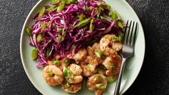 Sesame Shrimp with Snap Pea Slaw