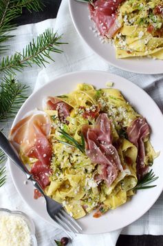 Shaved Brussels Sprouts & Prosciutto Pappardelle