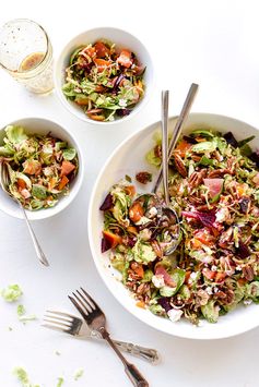 Shaved Brussels Sprouts Salad With Roasted Beets, Pecans and Goat Cheese