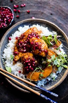 Sheet Pan Sticky Pomegranate Chicken and Honey Roasted Squash