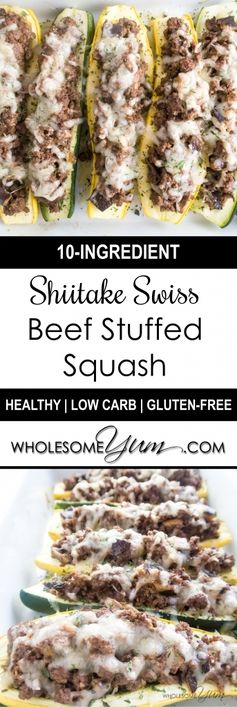 Shiitake Swiss Beef Stuffed Squash (Low Carb, Gluten-Free