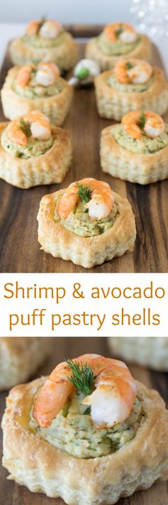 Shrimp & avocado puff pastry shells