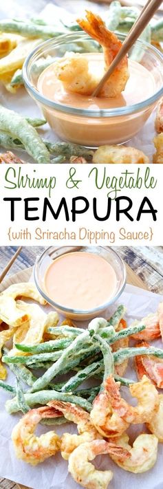 Shrimp and Vegetable Tempura (with Sriracha Dipping Sauce