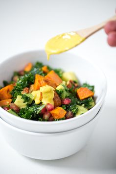 Simple Kale Salad with Turmeric Tahini Dressing