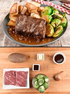 Sirloin Steak with Brown Butter Bordelaise with Brussels sprouts and roasted potatoes