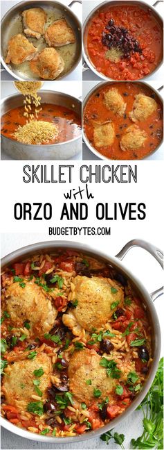 Skillet Chicken with Orzo and Olives