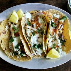 Skillet-Grilled Fish Tacos with Cilantro-Lime Crema