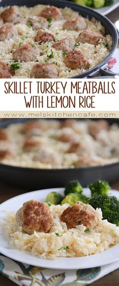 Skillet Turkey Meatballs with Lemon Rice