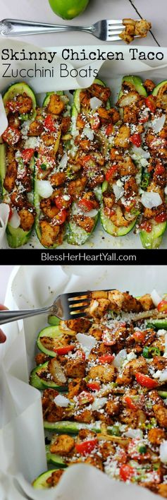 Skinny Gluten-Free Spicy Chicken Taco Zucchini Boats