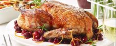 Slow-cooked duck with cherry sauce