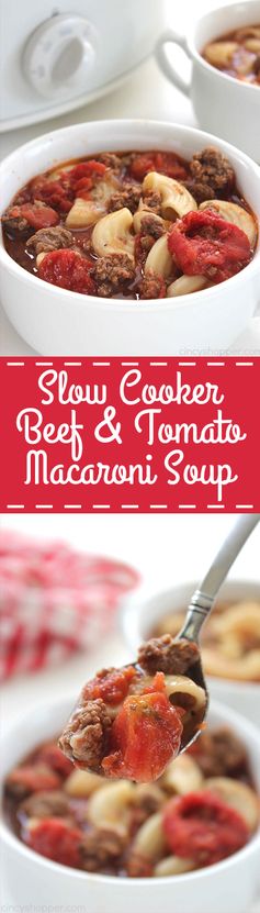 Slow Cooker Beef and Tomato Macaroni Soup