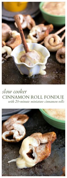 (Slow Cooker Cinnamon Roll Fondue with 20-minute Miniature Cinnamon Rolls