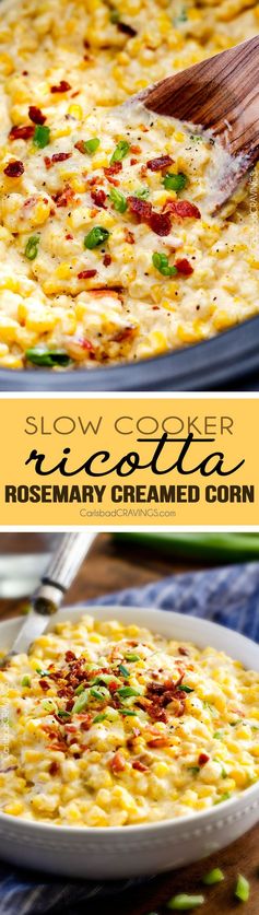 Slow Cooker Creamed Corn with Ricotta, Rosemary and Bacon