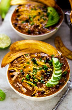 Slow Cooker Jamaican Jerk Chicken Chili with Plantain Chips