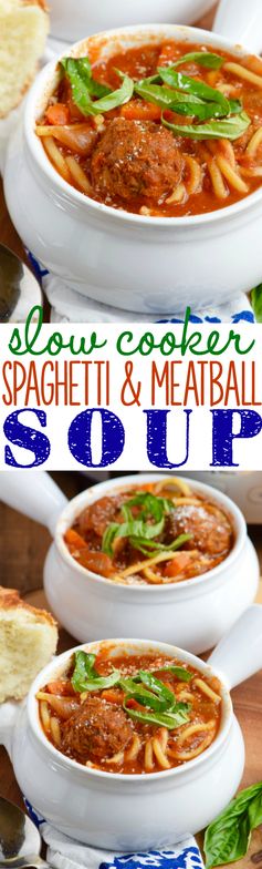 Slow Cooker Spaghetti and Meatball Soup