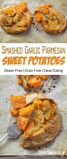 Smashed Garlic Parmesan Sweet Potatoes