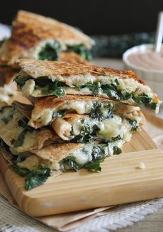 Smashed white bean and kale quesadillas with creamy bbq dip