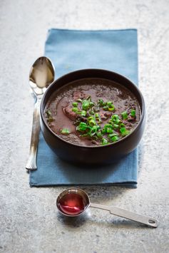 Smoky black bean soup with ham hocks and vinegar