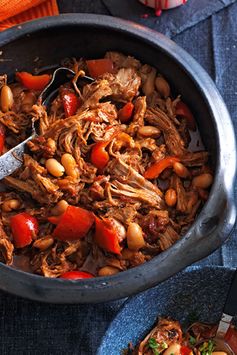 Smoky pulled pork stew with beans, peppers and orange gremolata