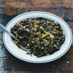 Smoky Tangy Greens and Beans