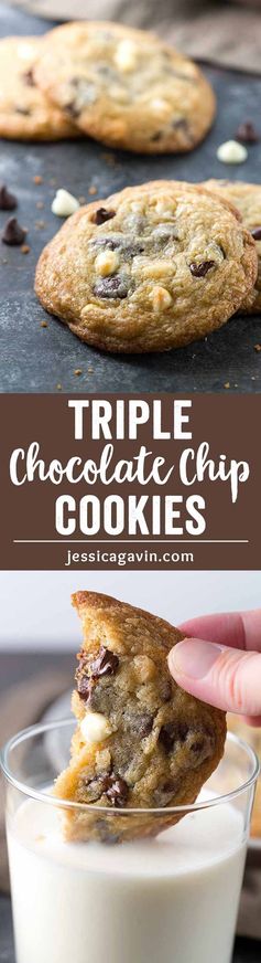 Soft Triple Chocolate Chip Cookies