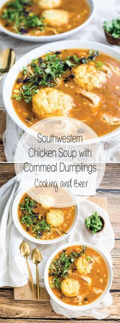 Southwestern Chicken Soup with Cornmeal Dumplings