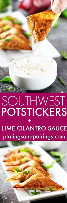 Southwestern Potstickers with Lime-Cilantro Sour Cream