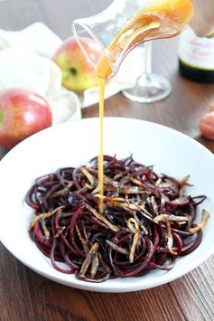 Sparkling Cider Glazed Roasted Beet Noodles with Crispy Shallots