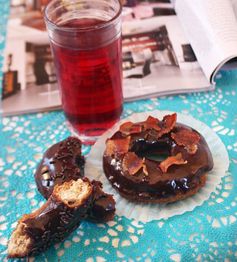 Spiced Doughnuts With Dark Chocolate Glaze & Candied Bacon