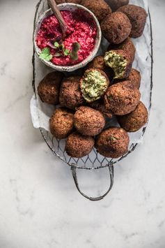 Spicy cauliflower falafel with beetroot dip