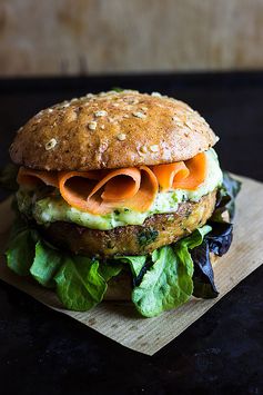 Spicy chickpea burger with coriander mayo and pickled carrots