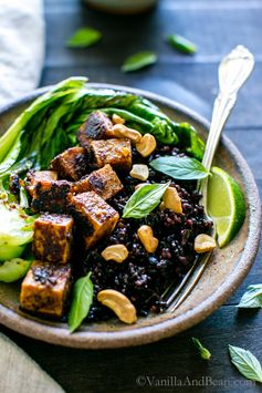 Spicy Peanut Tofu Bowl with Coconut Forbidden Rice