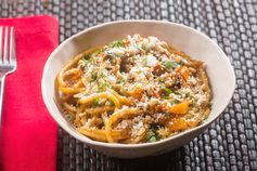 Spicy Peperonata Pasta with Tinkerbell Peppers, Cherry Tomatoes & Pine Nuts