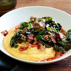 Spicy Rainbow Chard with Bacon and Polenta