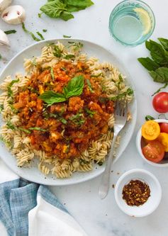 Spicy Red Lentil Veggie Pasta