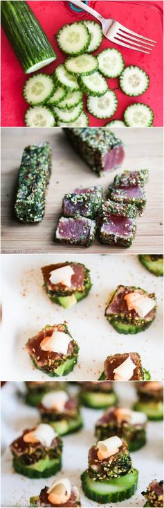 Spicy Tuna Avocado Cucumber Appetizer with Pickled Ginger