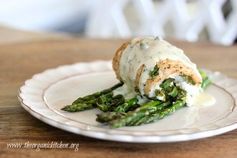 Spinach and Goat Stuffed Chicken Breast with Roasted Asparagus