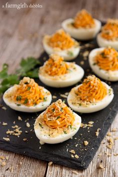 Sriracha Deviled Eggs with Garlic Toast Crumb Topping