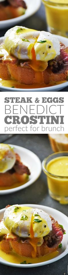 Steak and Eggs Benedict Crostini