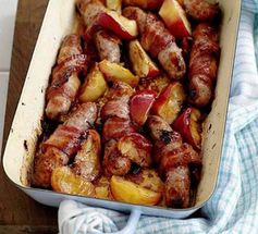 Sticky apple, sausage & bacon