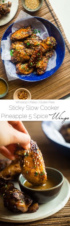 Sticky Slow Cooker Chicken Wings with Pineapple 5 Spice Sauce (Whole30 + Paleo + Super Simple