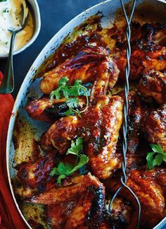 Sticky tamarind chicken with soured cream dip