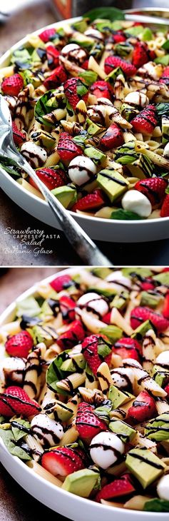 Strawberry Caprese Pasta Salad with Balsamic Glaze