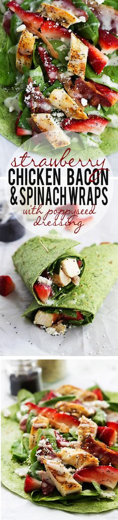 Strawberry Chicken Bacon & Spinach Wraps with Poppyseed Dressing