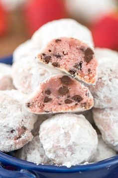 Strawberry Chocolate Chip Snowball Cookies