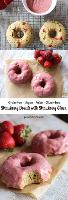 Strawberry glazed baked donuts with strawberry glaze