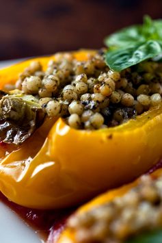 Stuffed Yellow Peppers With Israeli Couscous and Pesto