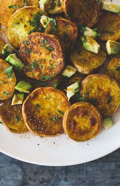 Sweet and Salty Curry Roasted Sweet Potatoes with Avocado